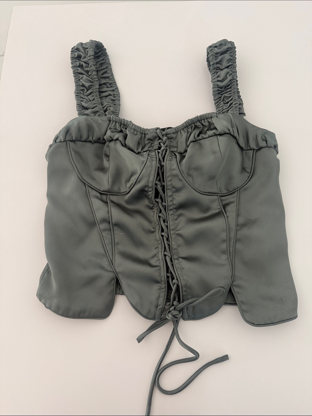 Forever 21 Olive Green Satin Corset-Style Top